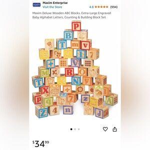 Deluxe engraved wooden alphabet ABC 40 blocks set baby toddler preschool